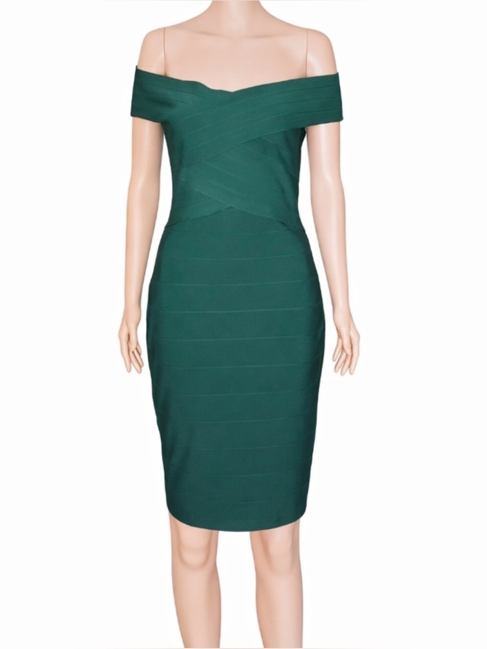 WOW couture Emerald Green Off-Shoulder Bandage Mini Dress